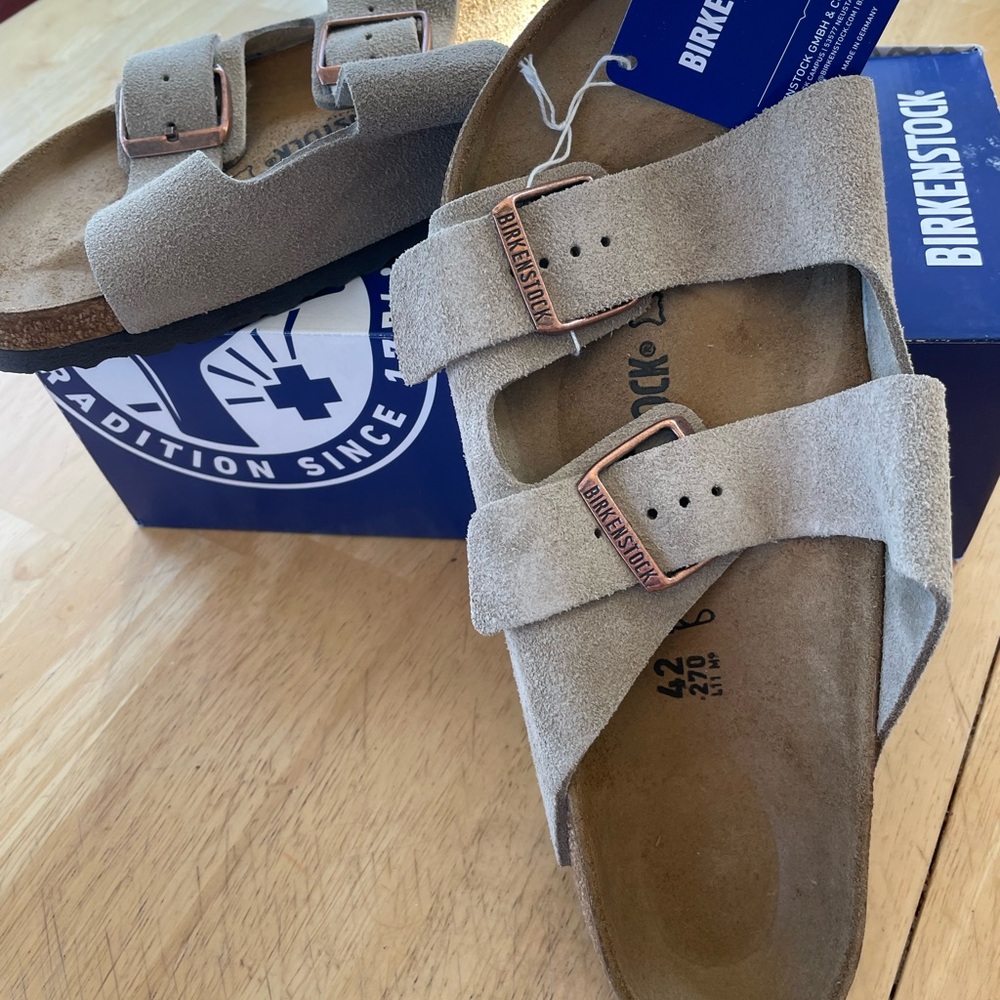Birkenstock Suede Sandals in Taupe